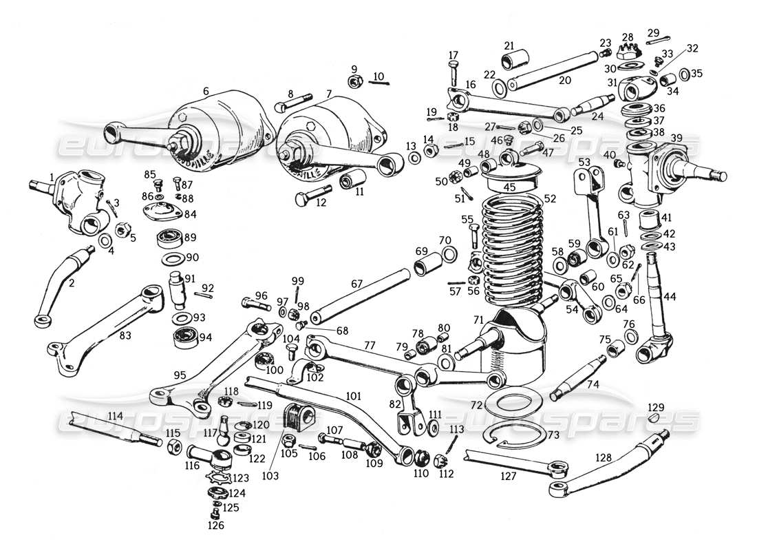 ferrari 250 gte (1957) front suspension and steering linkage part diagram