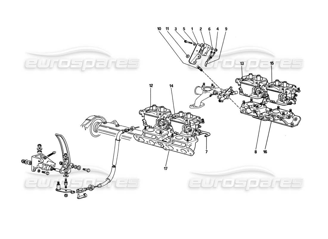 ferrari 308 gtb (1980) fuel system - carburettors and controls (variants for aus version) part diagram