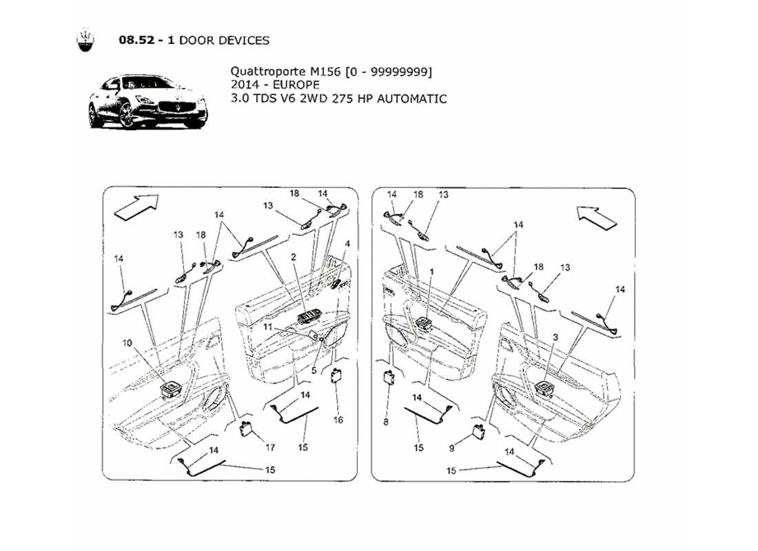 maserati qtp. v6 3.0 tds 275bhp 2014 door devices part diagram