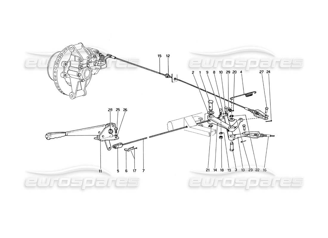 ferrari 246 dino (1975) handbrake control part diagram