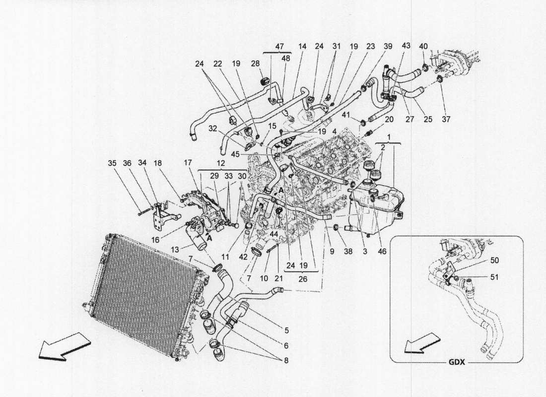 maserati qtp. v6 3.0 bt 410bhp 2wd 2017 cooling system: nourice and lines part diagram