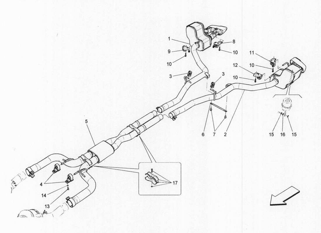 maserati qtp. v6 3.0 bt 410bhp 2wd 2017 silencers part diagram