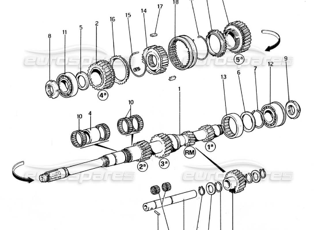 ferrari 308 gtb (1976) main shaft gears part diagram