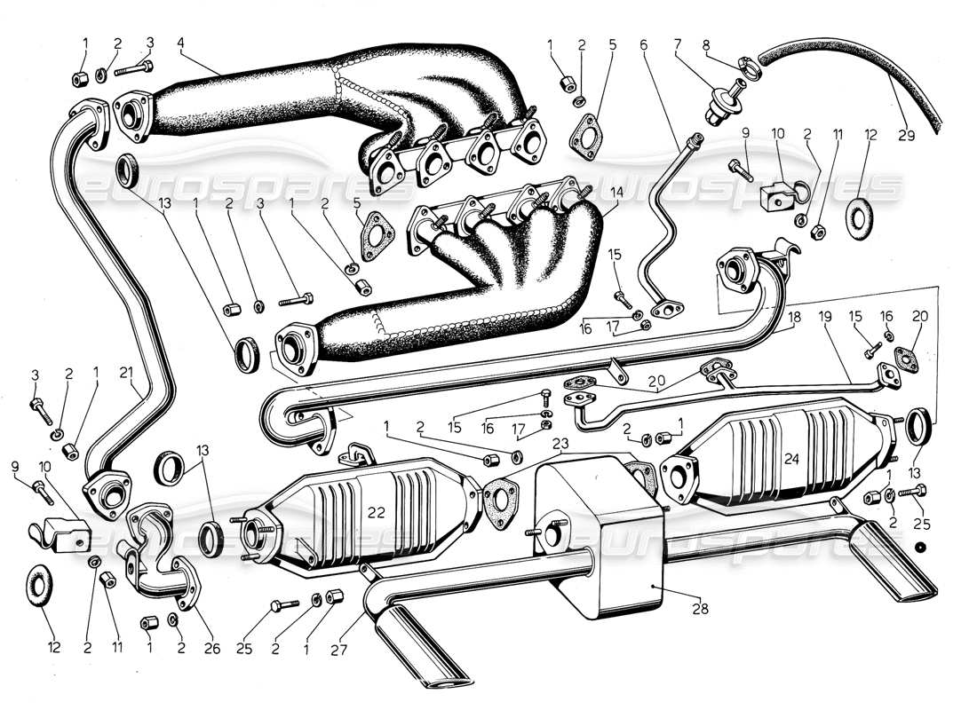 lamborghini jalpa 3.5 (1984) exhuast pipes (valid for usa - may 1985) part diagram