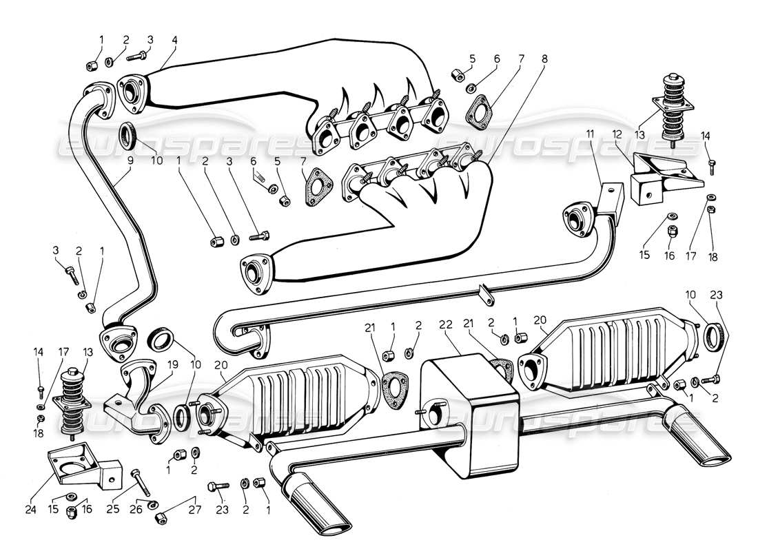 lamborghini jalpa 3.5 (1984) exhuast pipes (valid for usa - may 1985) part diagram