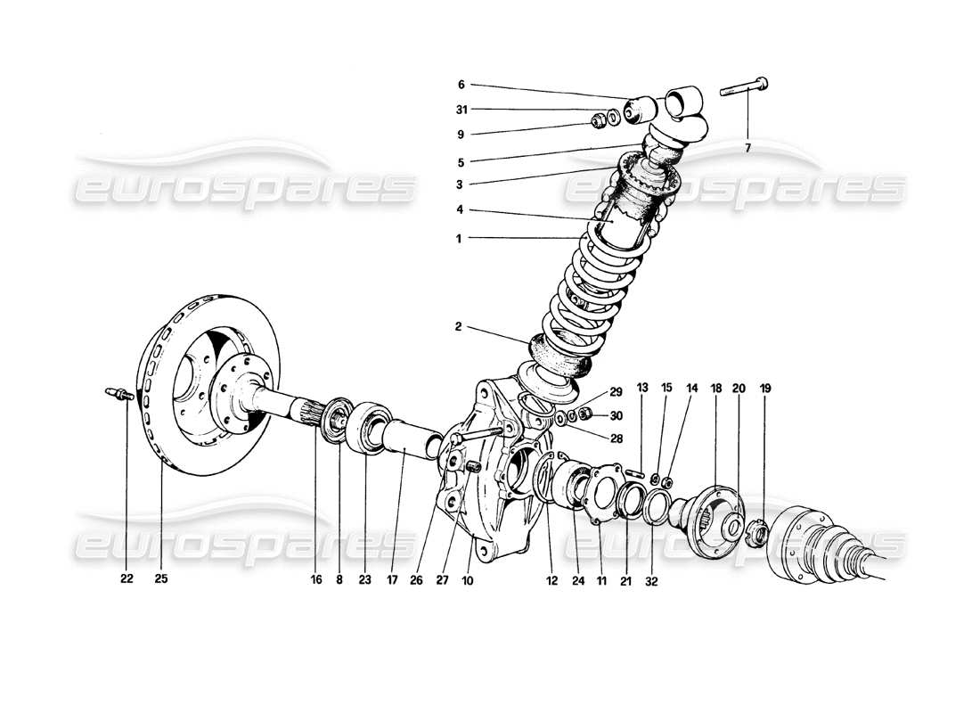 ferrari 308 gtb (1980) rear suspension - shock absorber and brake disc part diagram