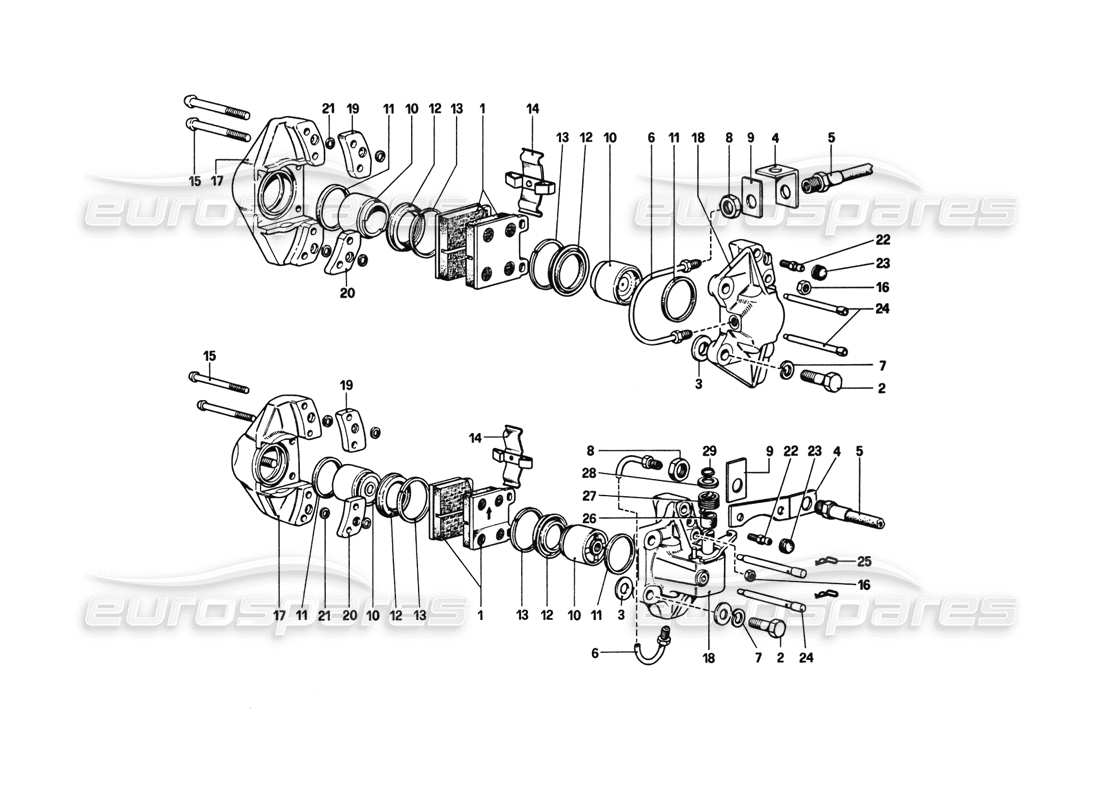 ferrari 308 gtb (1980) calipers for front and rear brakes part diagram