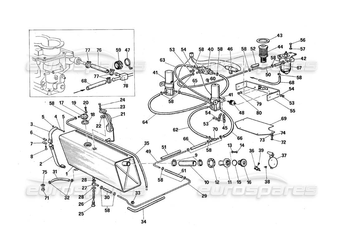 maserati qtp.v8 4.9 (s3) 1979 fuel tanks and pumps part diagram