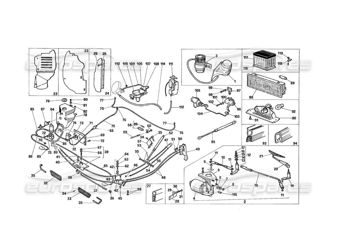 maserati qtp.v8 4.9 (s3) 1979 engine and trunk compartment part diagram