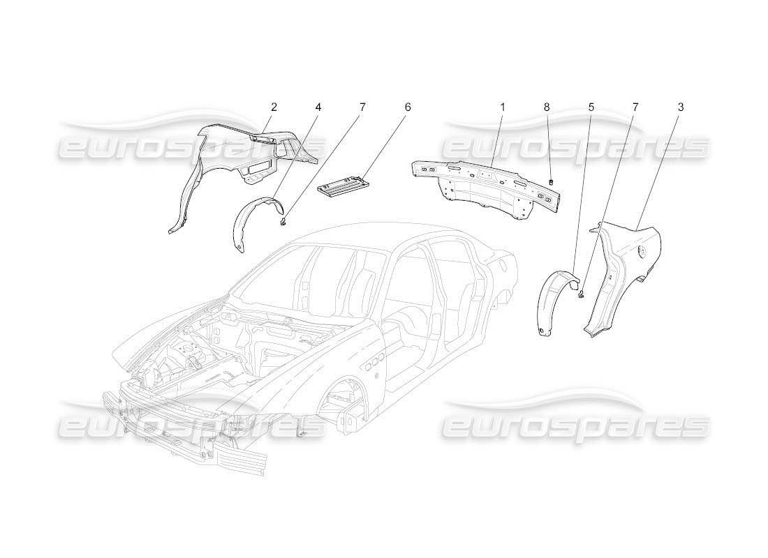 maserati qtp. (2011) 4.2 auto bodywork and rear outer trim panels part diagram