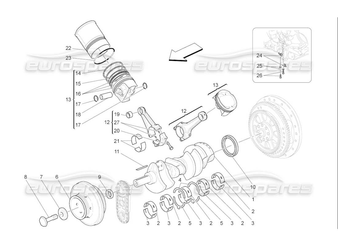 maserati qtp. (2009) 4.2 auto crank mechanism part diagram