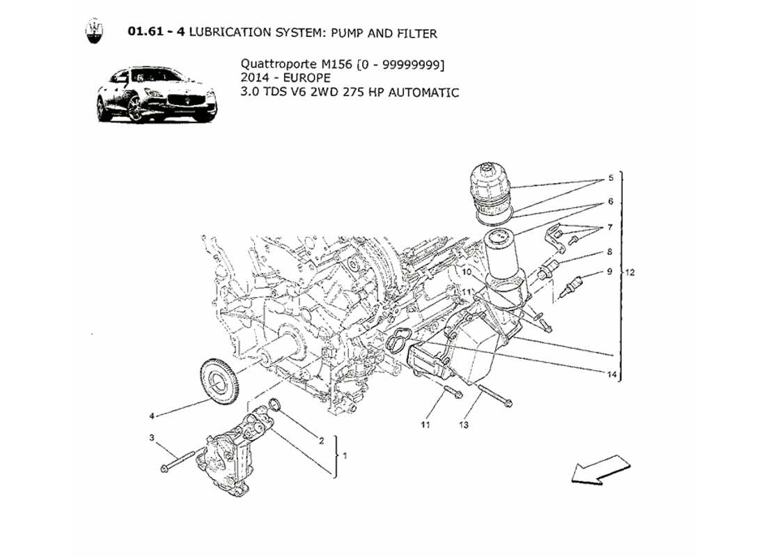 maserati qtp. v6 3.0 tds 275bhp 2014 lubrication system: pump and filter part diagram