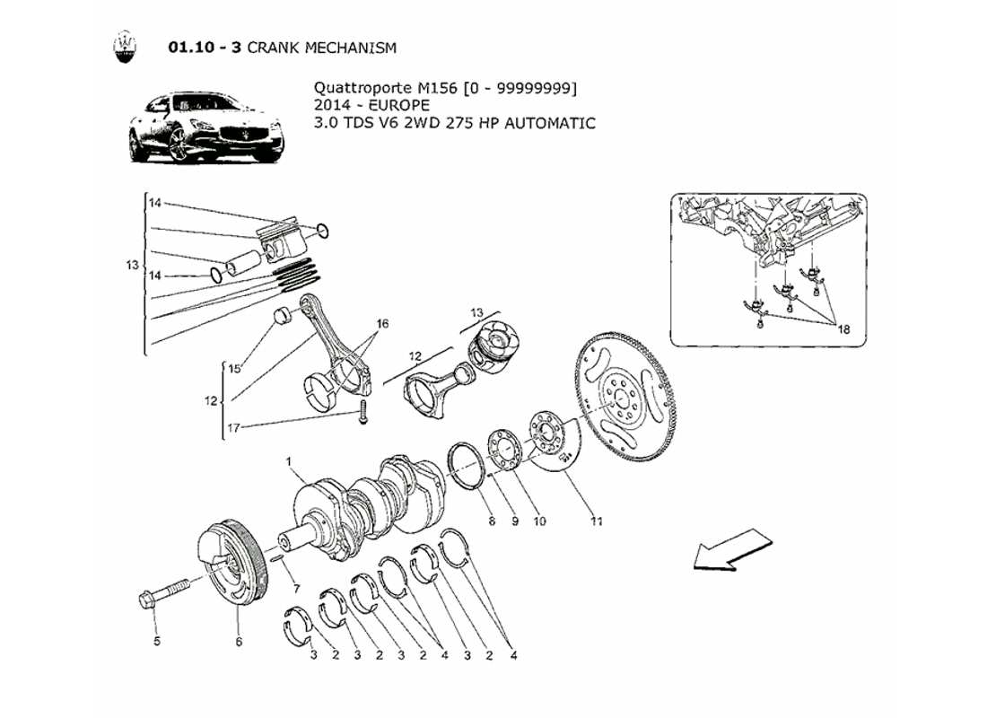 maserati qtp. v6 3.0 tds 275bhp 2014 crank mechanism part diagram