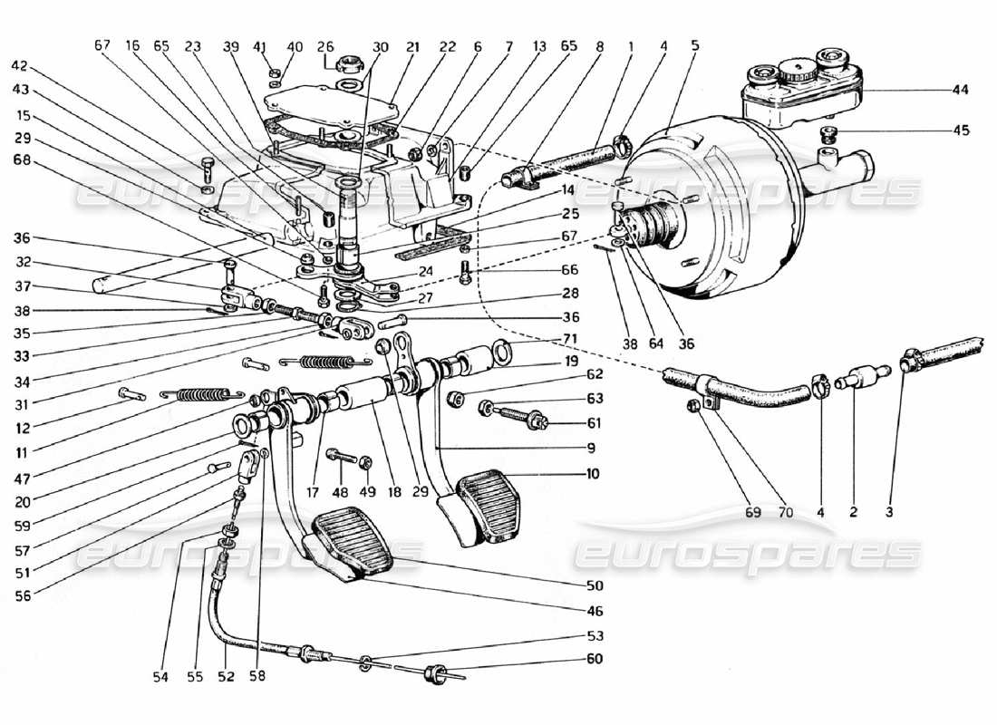 ferrari 308 gtb (1976) pedal board -brake and clutch controls part diagram