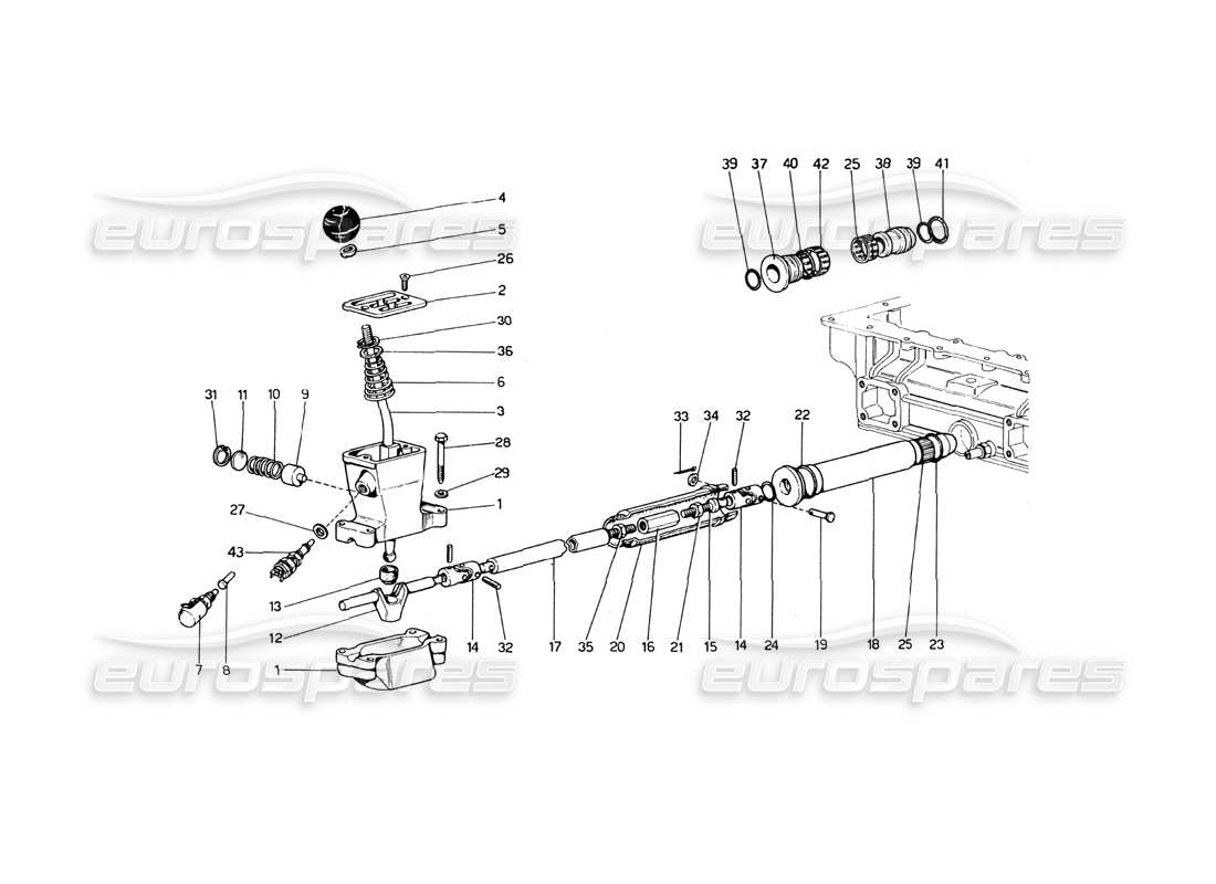 ferrari 246 dino (1975) gearbox outer controls part diagram