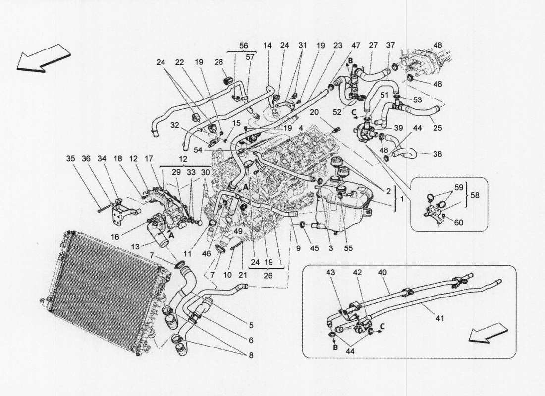 maserati qtp. v6 3.0 bt 410bhp 2wd 2017 cooling system: nourice and lines part diagram