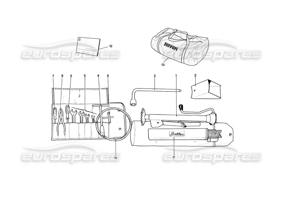 ferrari 246 dino (1975) tool - kit part diagram