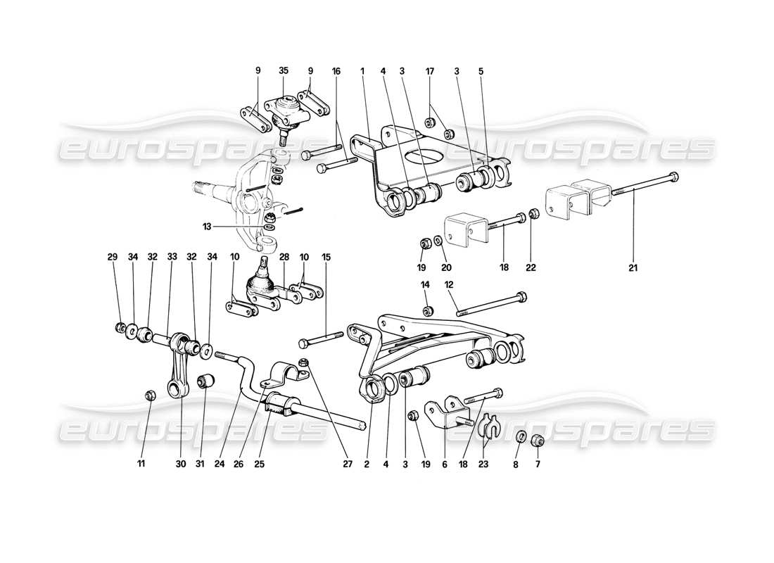 ferrari 308 (1981) gtbi/gtsi front suspension - wishbones part diagram