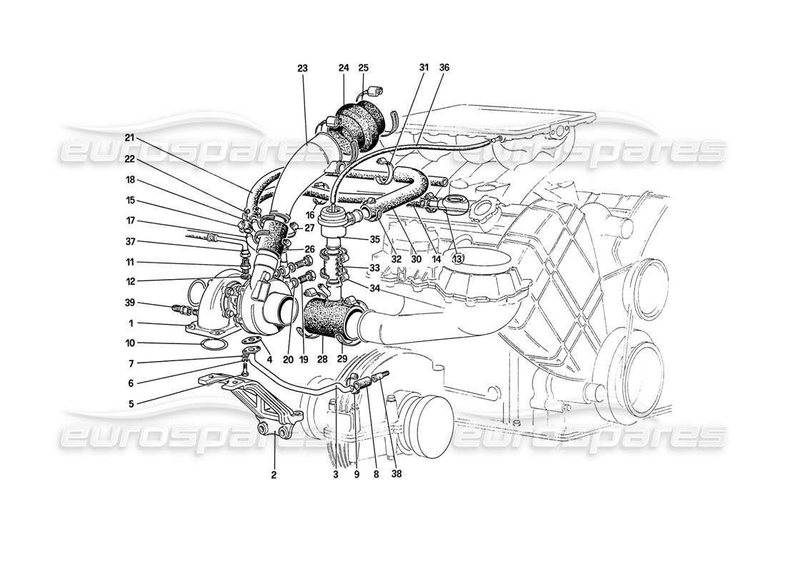 ferrari 208 turbo (1989) turbo - charging system part diagram