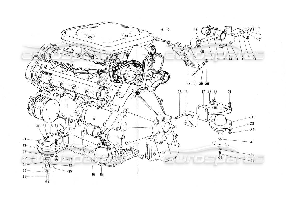 ferrari 308 gt4 dino (1979) engine - gearbox and supports parts diagram