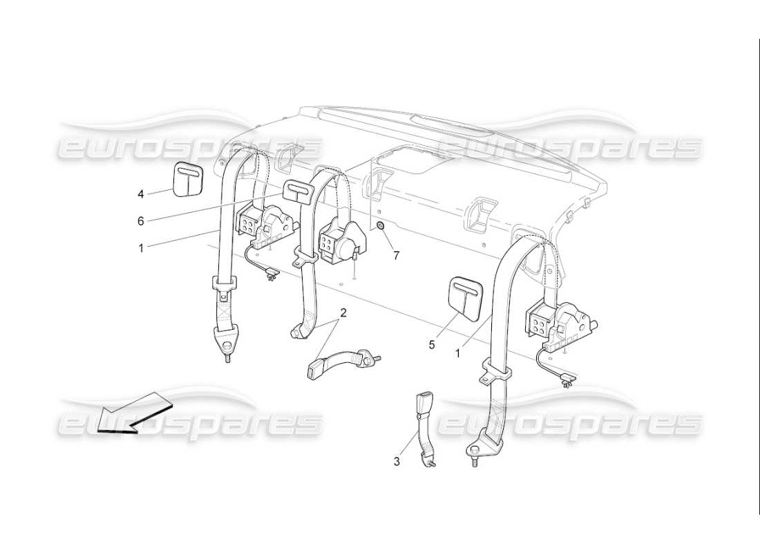 maserati qtp. (2010) 4.7 auto rear seat belts part diagram