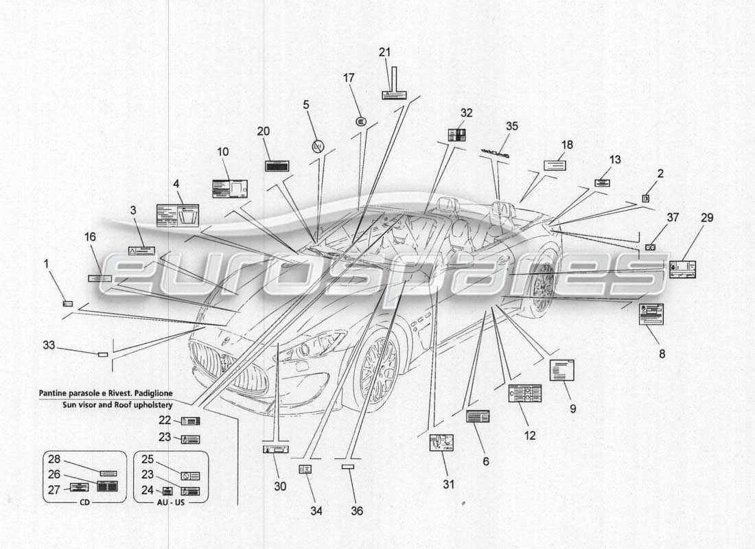 maserati grancabrio mc centenario stickers and labels part diagram