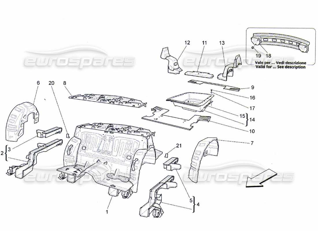 maserati qtp. (2010) 4.7 rear structural frames and sheet panels part diagram