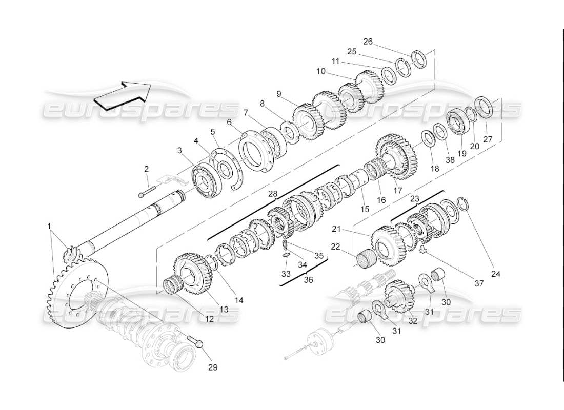 maserati qtp. (2007) 4.2 f1 lay shaft gears part diagram