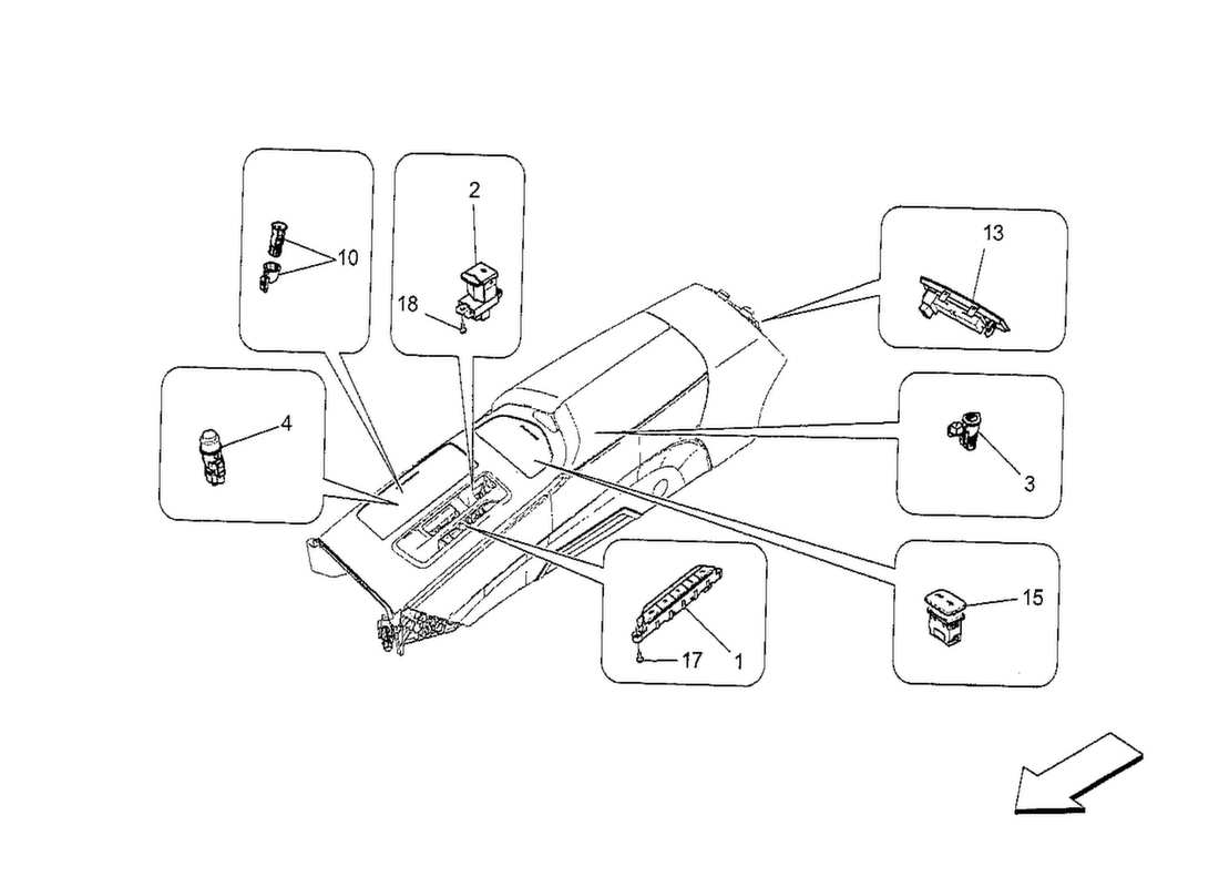 maserati qtp. v8 3.8 530bhp 2014 centre console devices part diagram