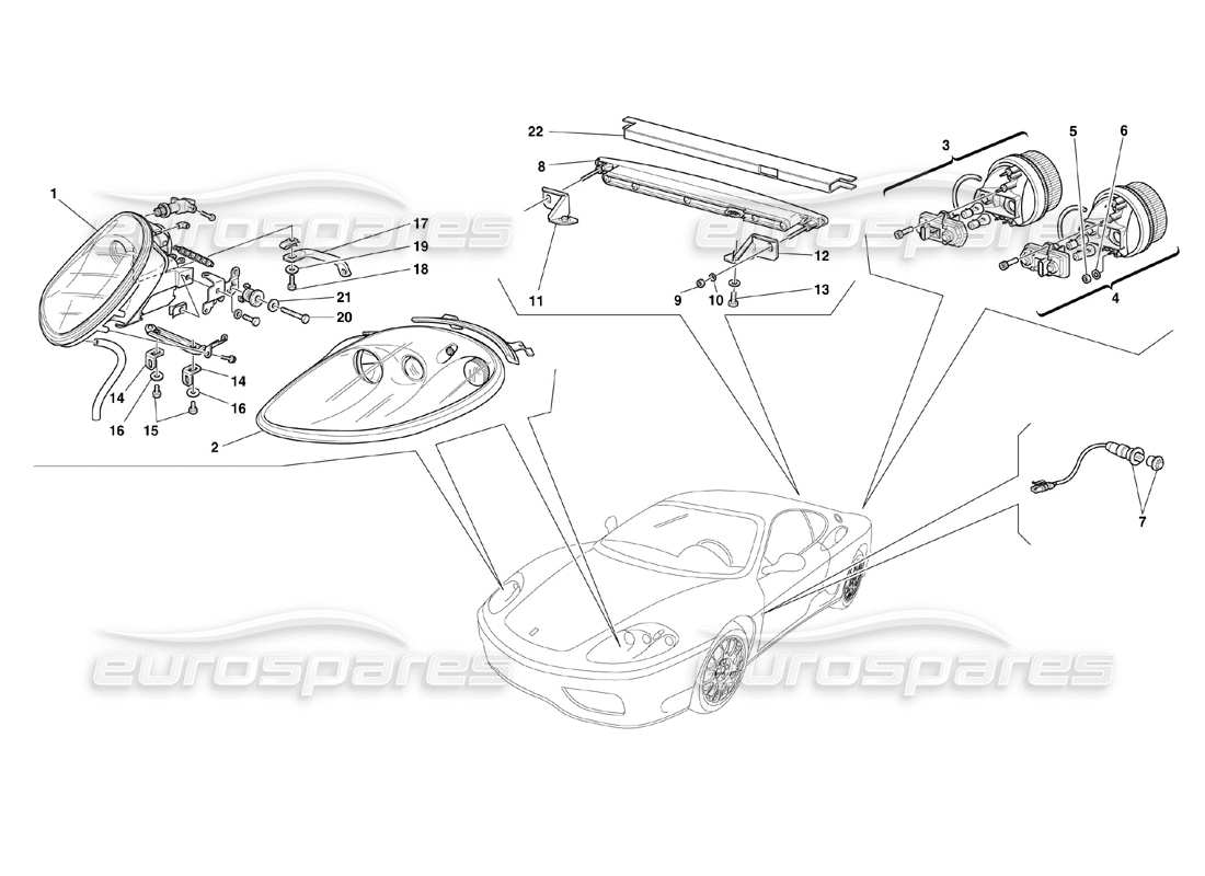 ferrari 360 challenge (2000) front and rear lights part diagram