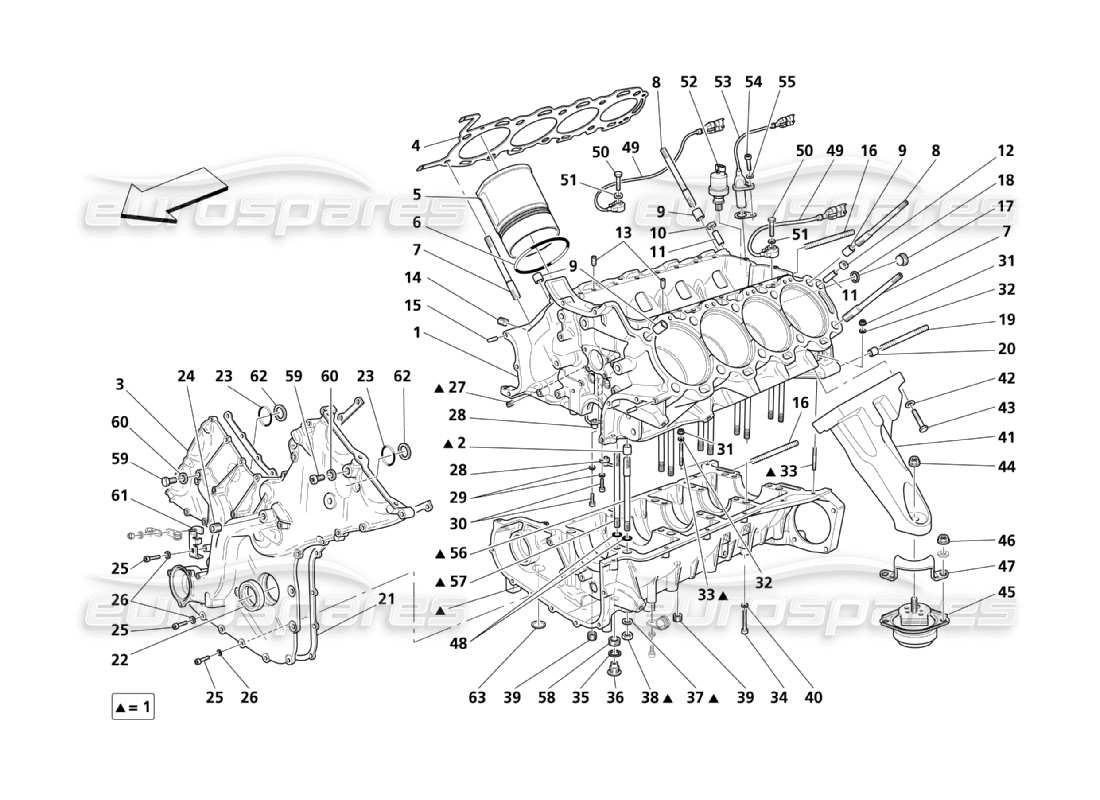 maserati qtp. (2003) 4.2 crankcase part diagram