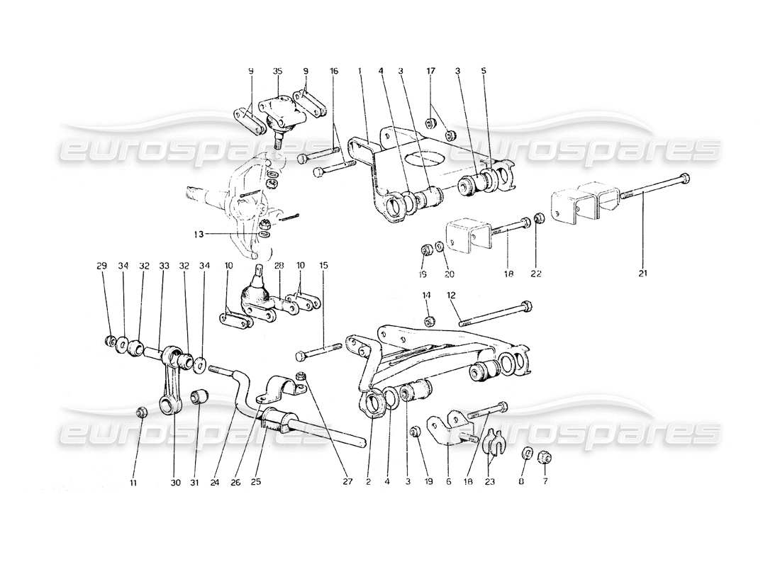 ferrari 308 gt4 dino (1979) front suspension - wishbones part diagram