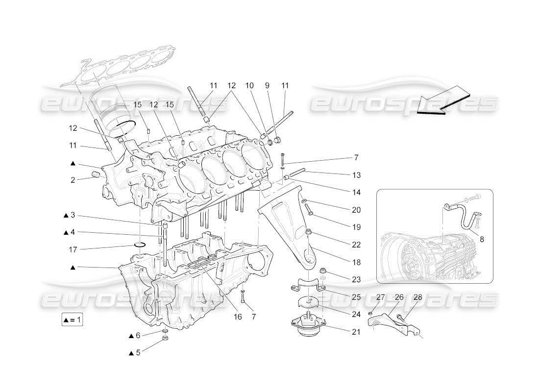 maserati qtp. (2011) 4.2 auto crankcase part diagram