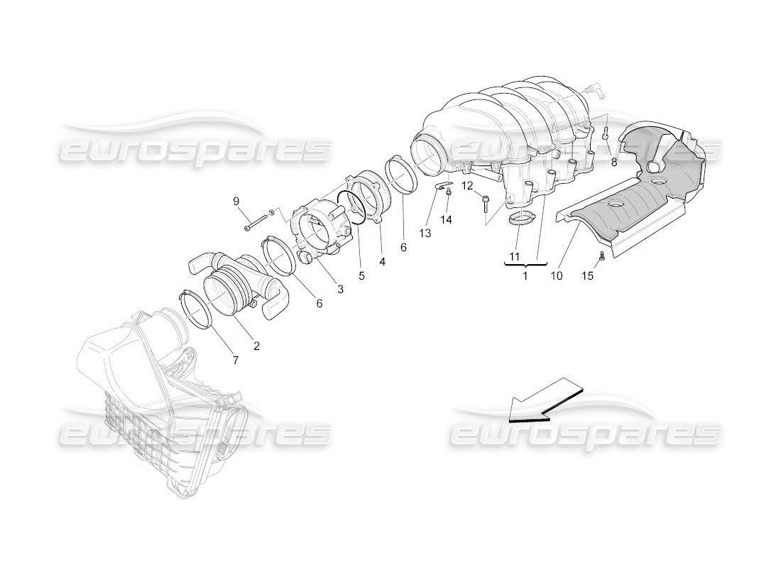 maserati qtp. (2011) 4.2 auto intake manifold and throttle body part diagram