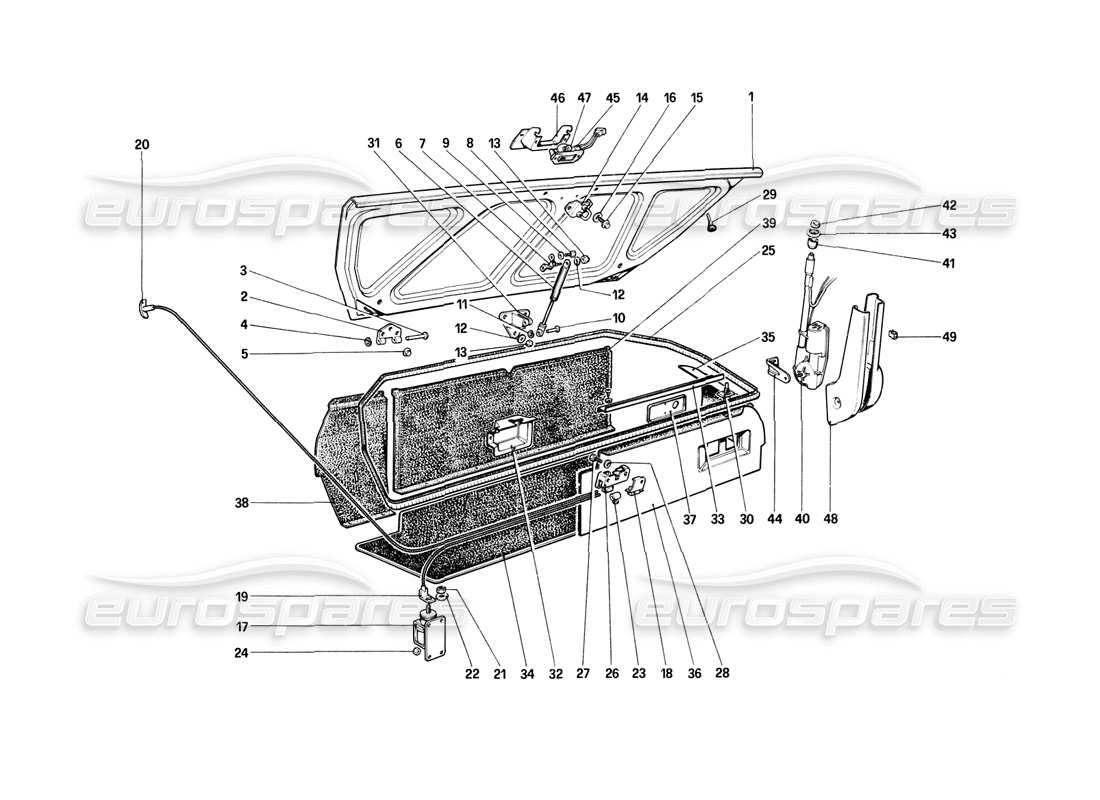 ferrari mondial 8 (1981) luggage compartment lid part diagram