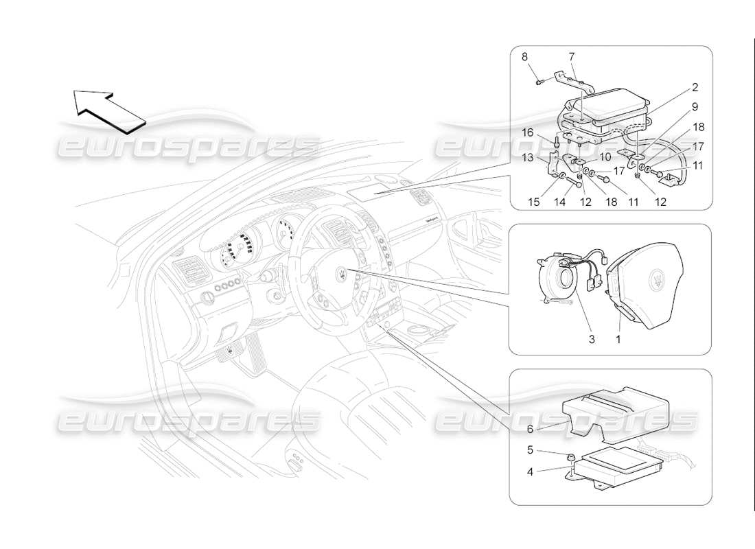 maserati qtp. (2006) 4.2 f1 front airbag system part diagram