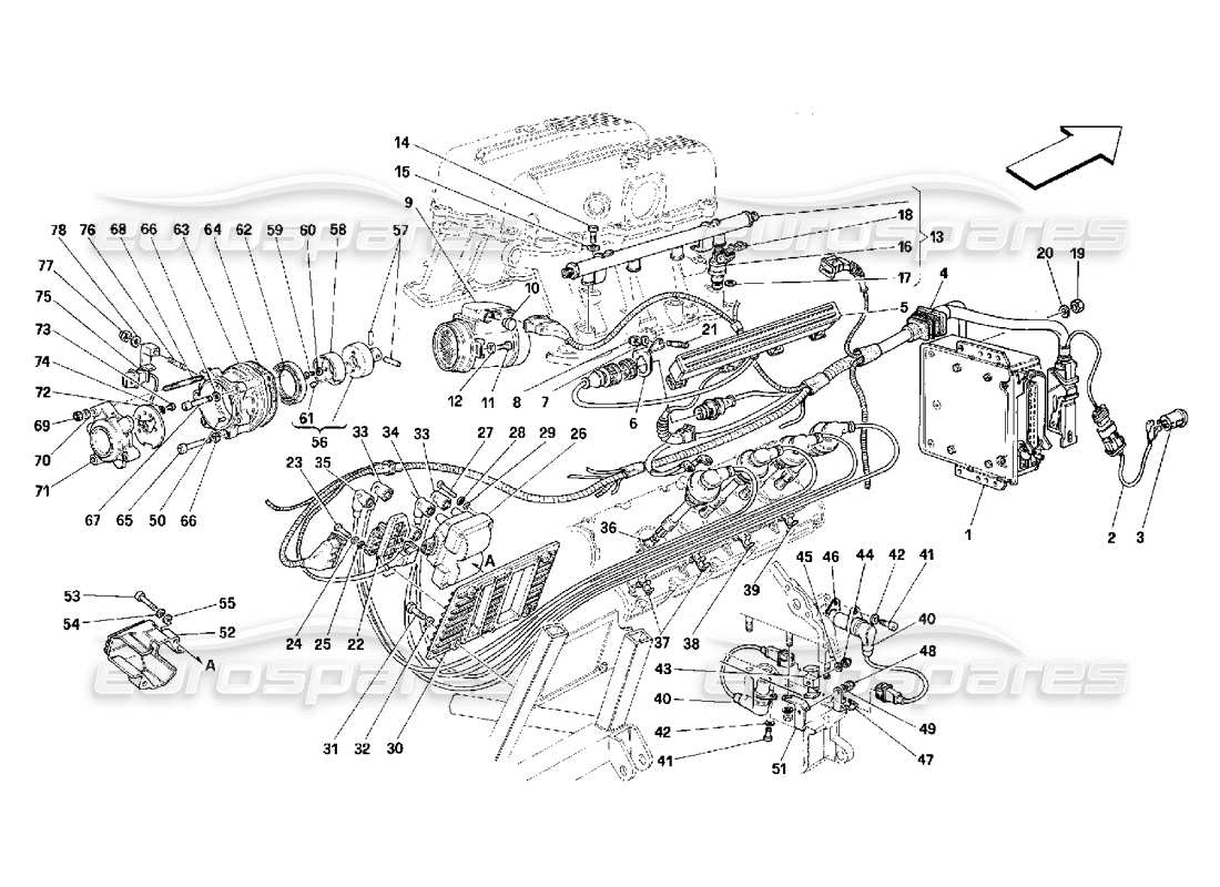 ferrari 348 (2.7 motronic) air injection - ignition parts diagram