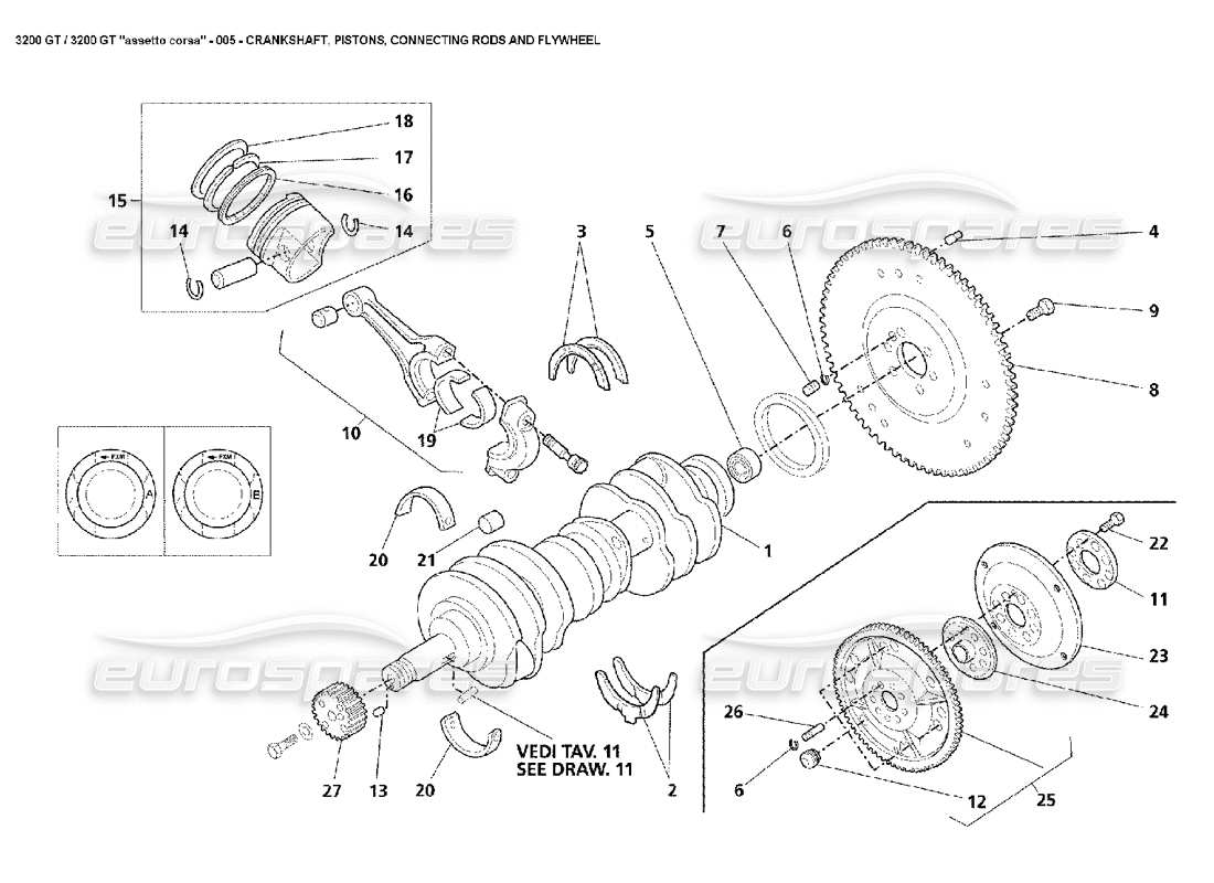 maserati 3200 gt/gta/assetto corsa crank conrods pistons flywheel part diagram