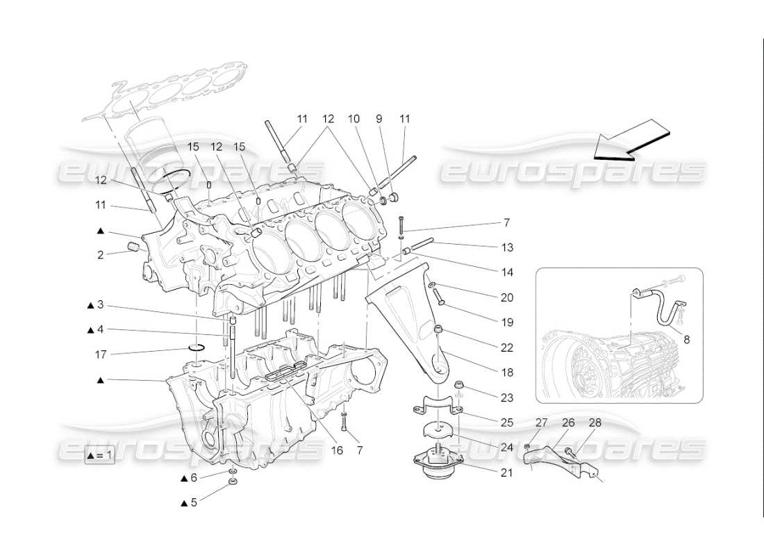 maserati qtp. (2010) 4.7 auto crankcase part diagram