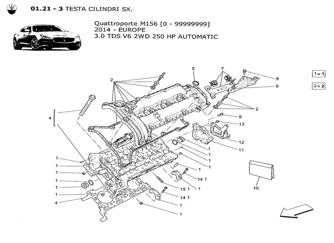 maserati qtp. v6 3.0 tds 250bhp 2014 lh cylinder head part diagram