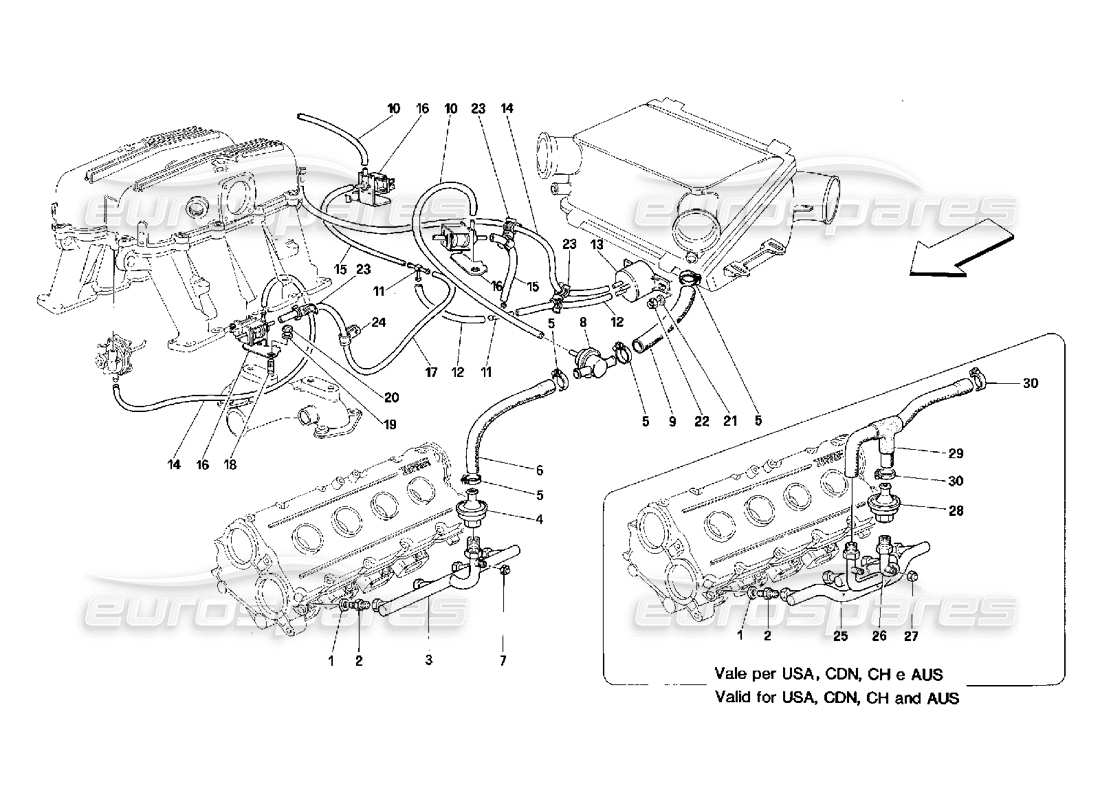 ferrari 348 (2.7 motronic) air injection device parts diagram