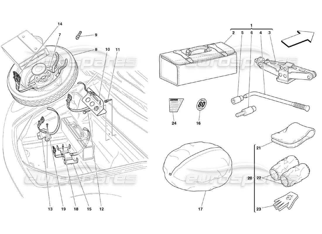 ferrari 360 challenge stradale spare wheel and equipment part diagram