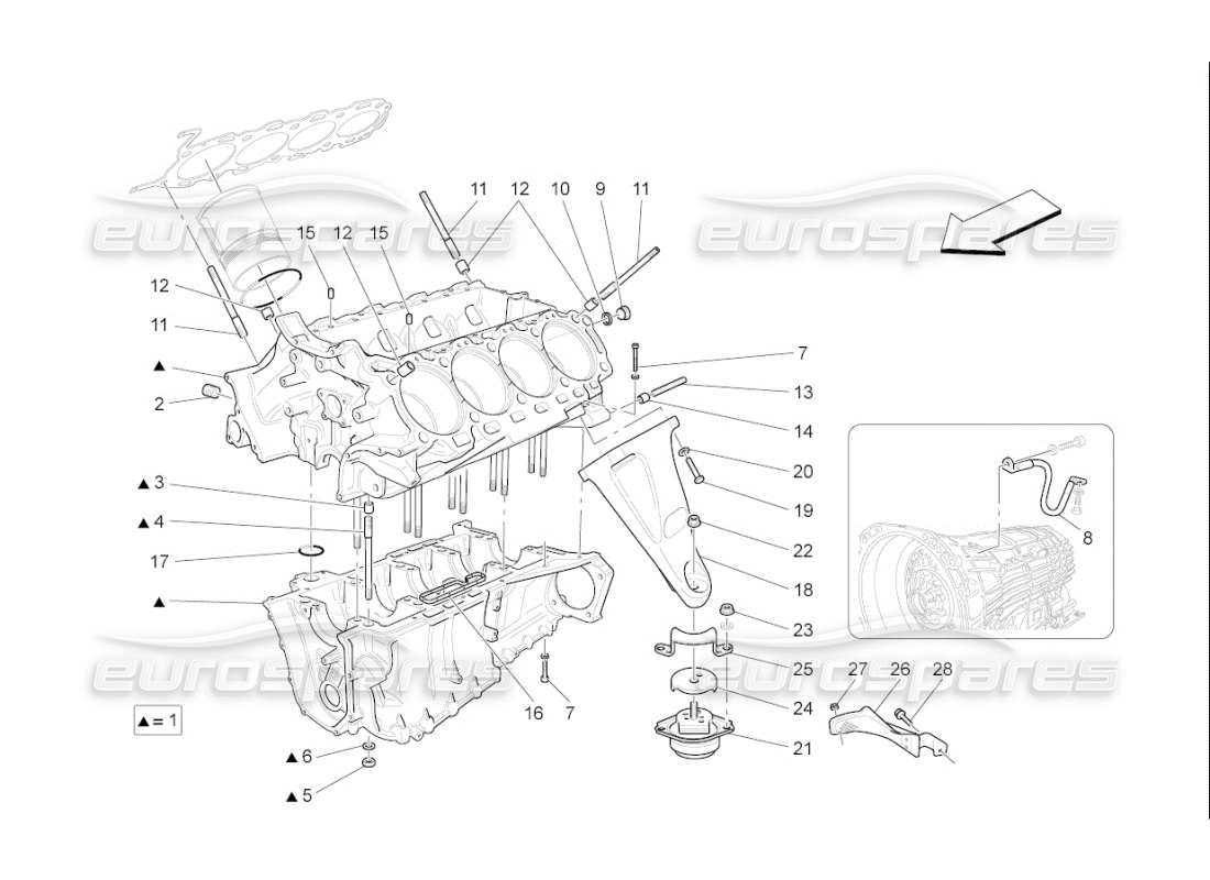 maserati qtp. (2009) 4.7 auto crankcase part diagram