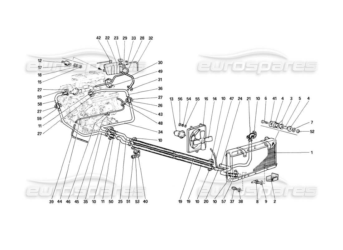 ferrari mondial 8 (1981) cooling system part diagram