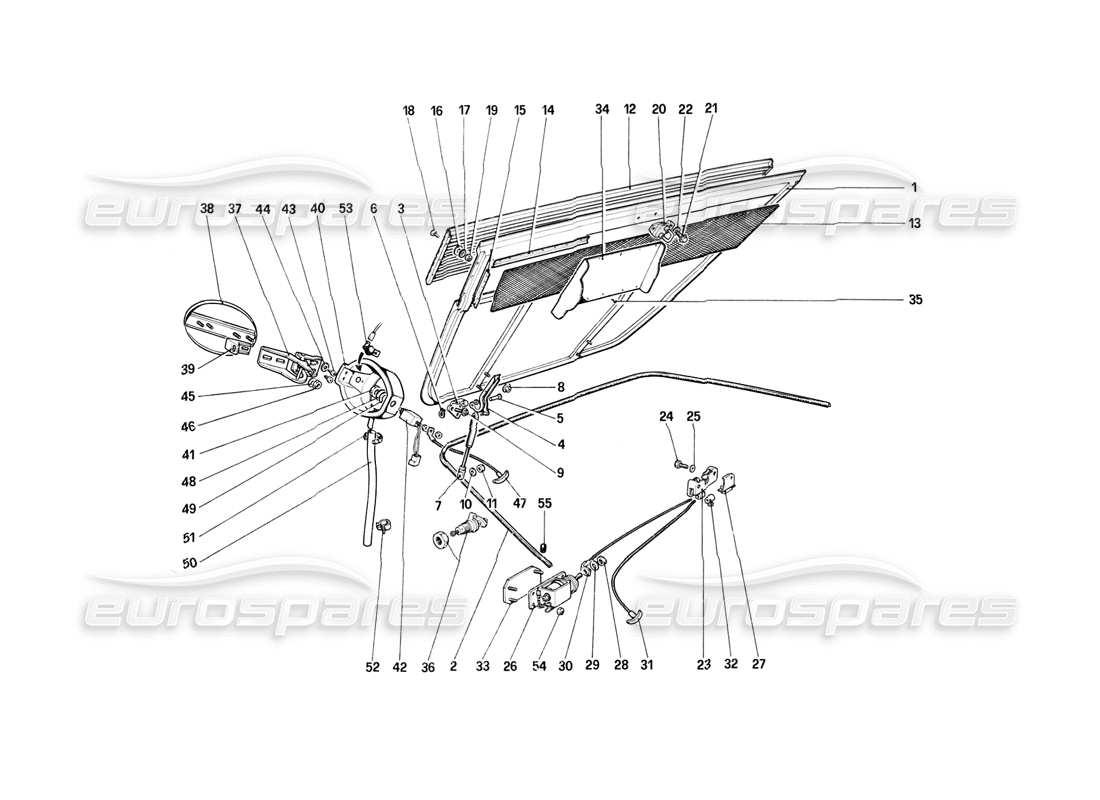 ferrari mondial 8 (1981) engine compartment lid and carpeting part diagram