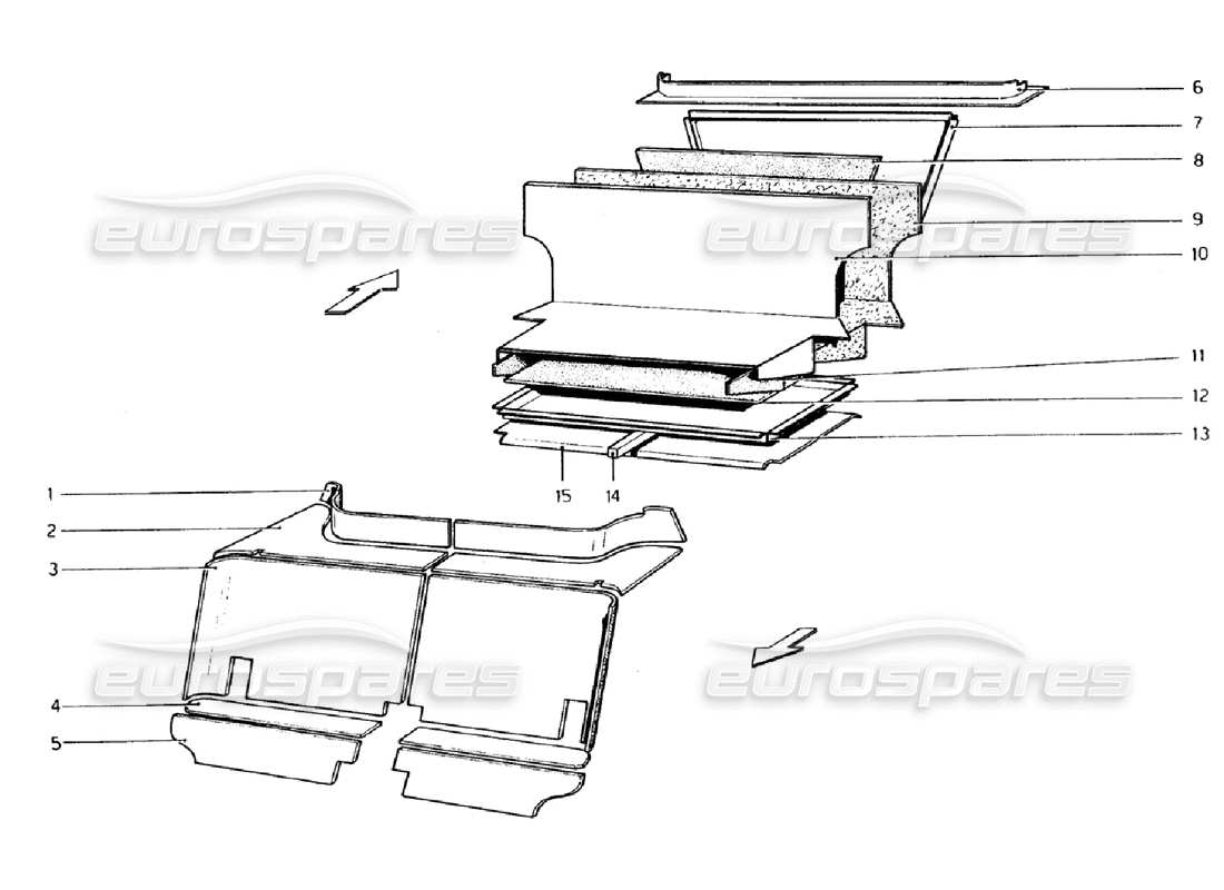 ferrari 308 gtb (1976) passenger and luggage compartments insulation part diagram