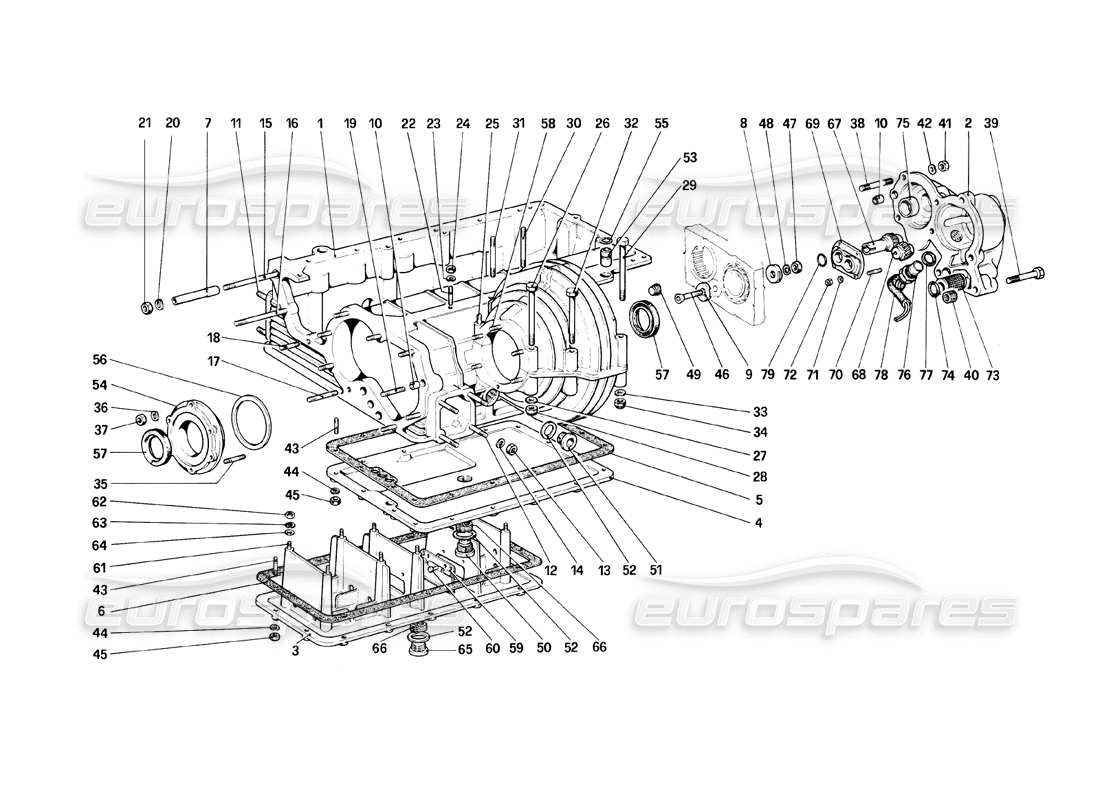 ferrari mondial 8 (1981) gearbox - differential housing and oil sump part diagram