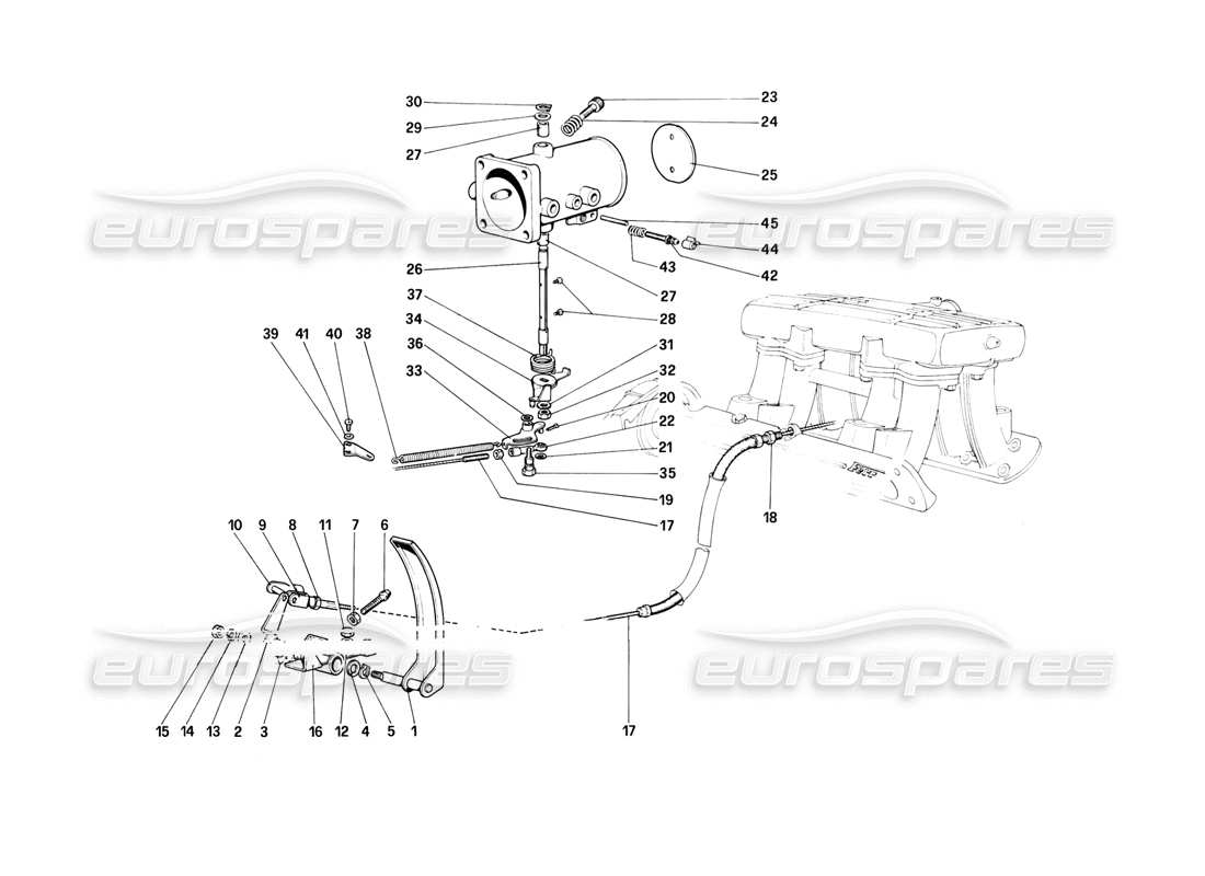 ferrari mondial 8 (1981) throttle housing and linkage part diagram