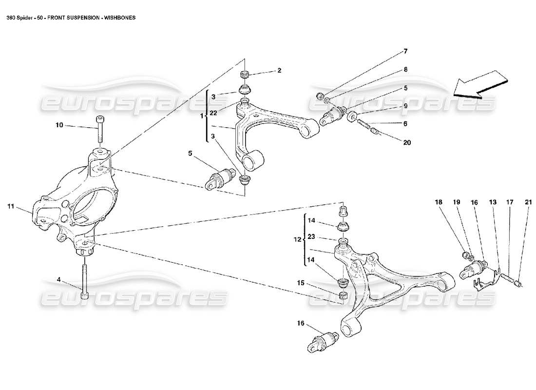 ferrari 360 spider front suspension - wishbones part diagram