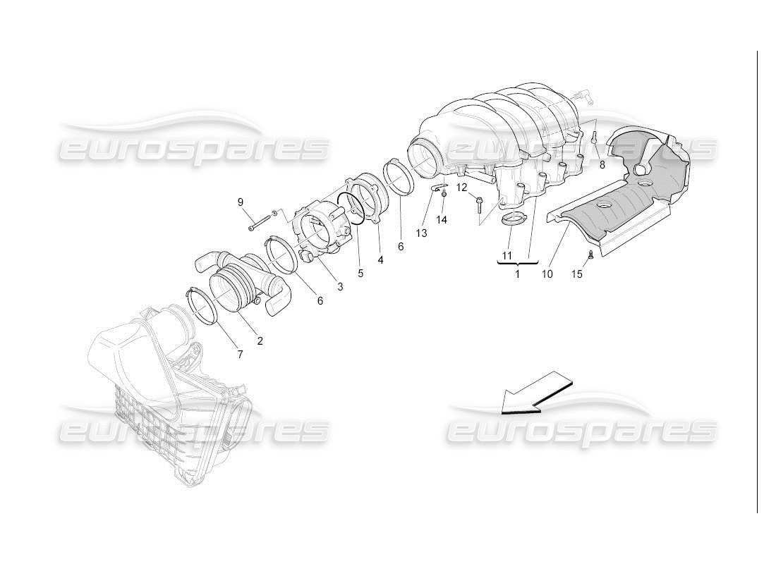 maserati qtp. (2007) 4.2 auto intake manifold and throttle body part diagram